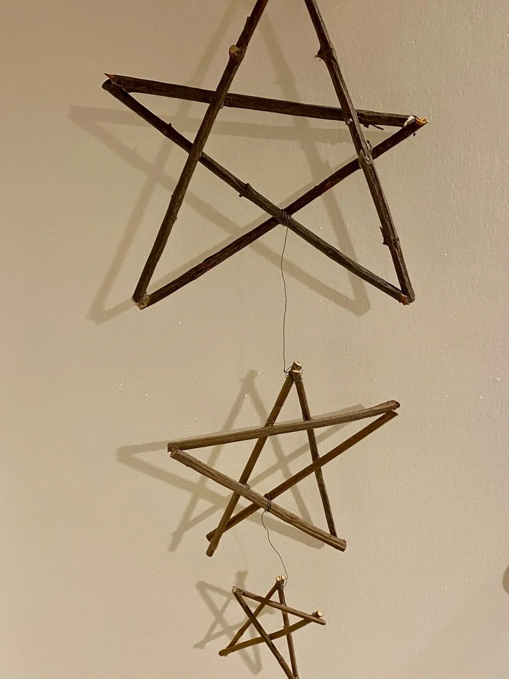 Rustic Brown Twig Star Wall Hanging - Home Wall Decor set of 3 stars